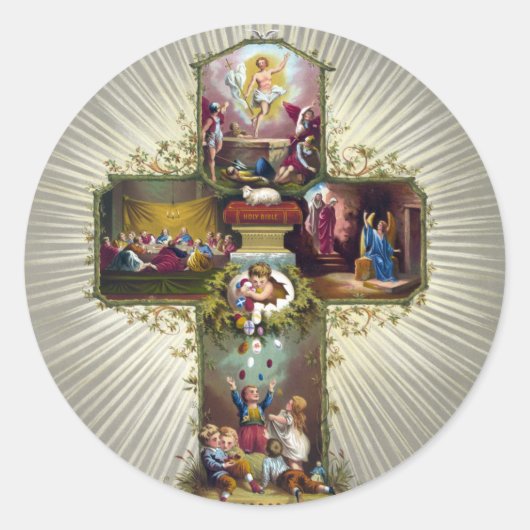 Vintager Osterkreuzzug Religiöse Feiertage Gold Runder Aufkleber (Vorderseite)