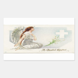Vintager Ostern-Engel Rechteckiger Aufkleber