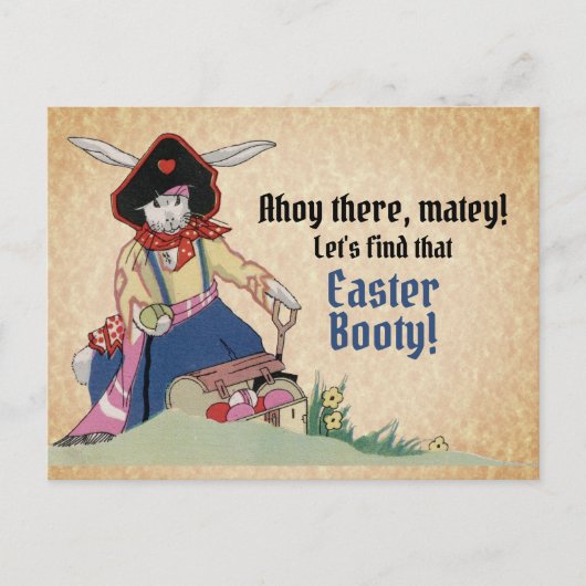 Vintager Osterpferd Kaninchen Bunny Treashest Postkarte (Vorderseite)