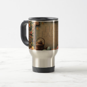 Vintager Osterzauber mit festlichen Blumenzitaten Reisebecher