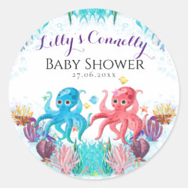 Vintager Ozean-Baby-Zwilling Oktopus bunt Runder Aufkleber