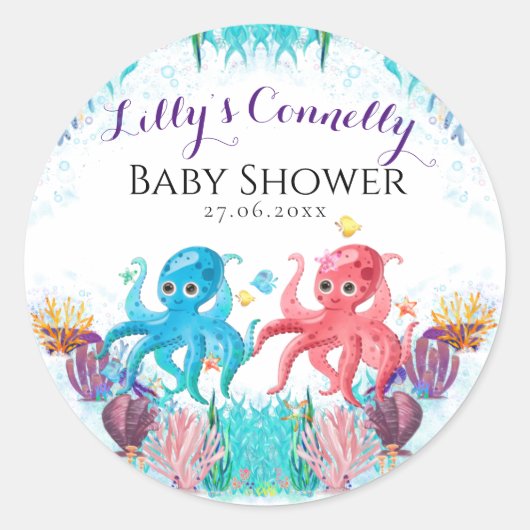 Vintager Ozean-Baby-Zwilling Oktopus bunt Runder Aufkleber (Vorderseite)