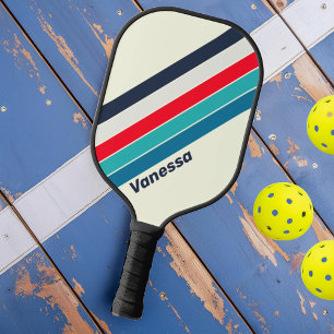 Vintager Ozean Streifen mit Namen Pickleball Schläger