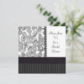 Vintager Paisleyhatbox-Schwarz-weißes Brautparty Einladung (Stehend Vorderseite)