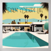 Vintager Palm Springs Wasserfarben Pool Poster (Vorne)