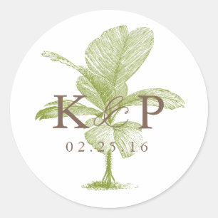 Vintager Palm Tree Wedding Monogram Sticker