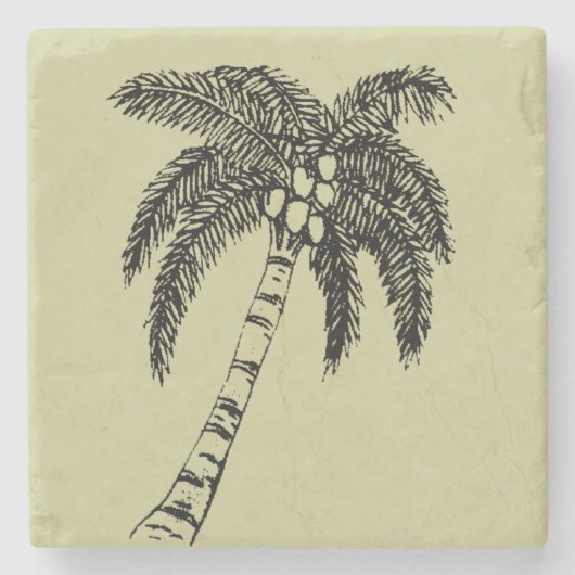 Vintager Palmbaum Steinuntersetzer (Vorderseite)