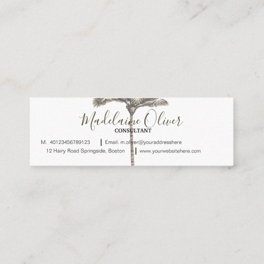 Vintager Palmenbaum Tropischer Elegante Mini Visitenkarte (Rückseite)