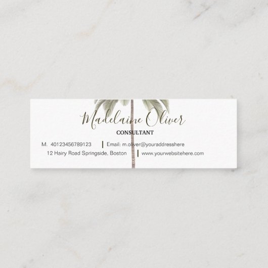 Vintager Palmengarten Tropischer Garten Mini Visitenkarte (Rückseite)