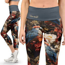 Vintager Papagei Print Floral Yoga Capri Leggings