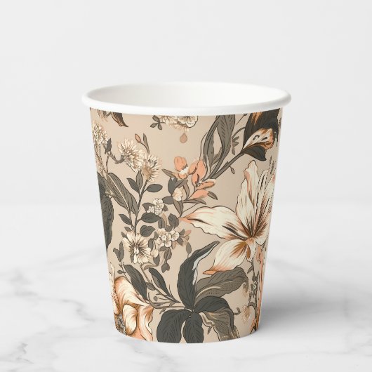 Vintager Papierbecher mit Blumenmuster (Rückseite)