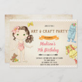 Vintager Papierpuppentee - Einladung zum Geburtsta (Vorne/Hinten)