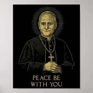 Vintager Papst Portrait Leo Xiv Halo Cross Peace B Poster