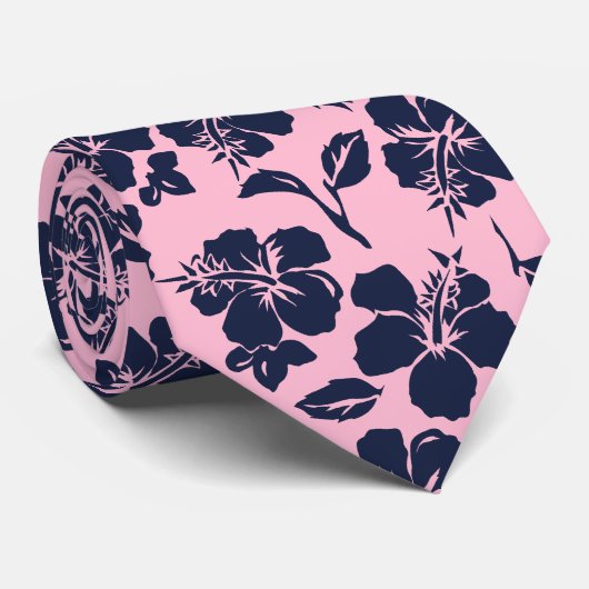 Vintager Pareau-Hawaiianischer Hibiskus zweiseitig Krawatte (Gerollt)