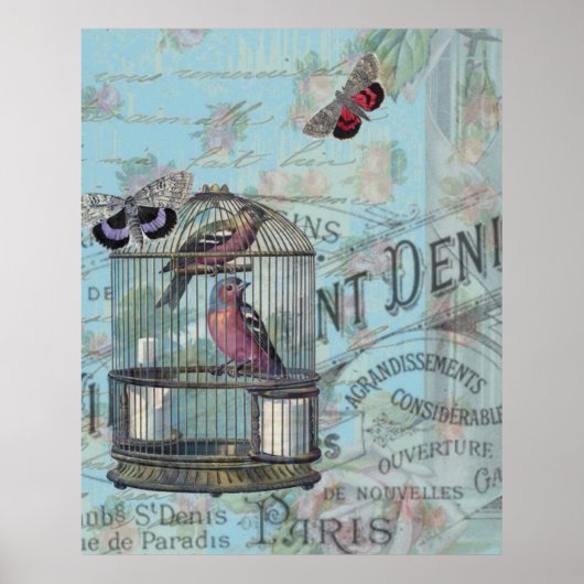Vintager Paris-Birdcage-Schmetterlingstisch Poster (Vorne)