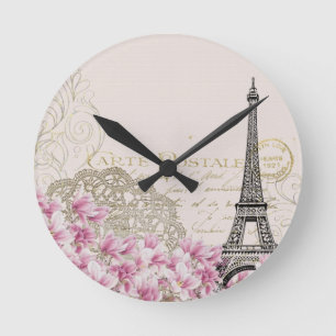 Vintager Paris-Eiffel-Turm Runde Wanduhr