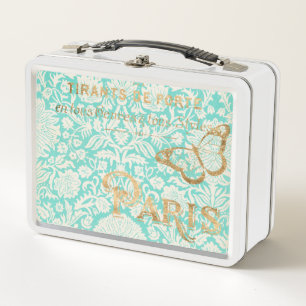 Vintager Paris-Goldentwurf mit Schmetterling Metall Lunch Box