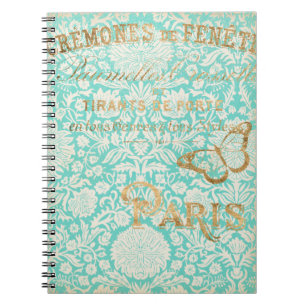 Vintager Paris-Goldentwurf mit Schmetterling Notizblock