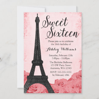 Vintager Paris rosa Geburtstag des Rosen-Bonbon-16 Einladung