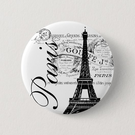 Vintager Paris- u. Eiffel-Turm-Aufkleber Button (Vorderseite)