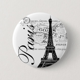 Vintager Paris- u. Eiffel-Turm-Aufkleber Button