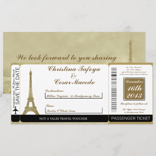 Vintager Pariser Boarding-Pass Einladung Hochzeit (Vorne/Hinten)