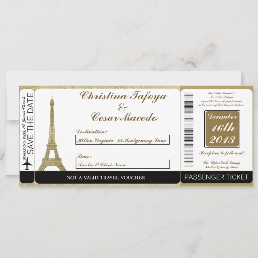 Vintager Pariser Boarding-Pass Einladung Hochzeit (Vorderseite)