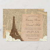 Vintager Pariser Eiffelturm Elegantes Blumenzelt Einladung (Vorne/Hinten)