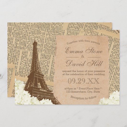 Vintager Pariser Eiffelturm Elegantes Blumenzelt Einladung (Vorne/Hinten)