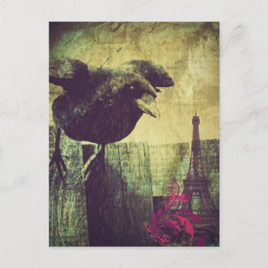 Vintager Pariser Eiffelturm halloween Black Raven Postkarte (Vorderseite)