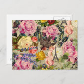 Vintager Pariser Eiffelturm Niedlich Bird Floral Postkarte (Vorne/Hinten)