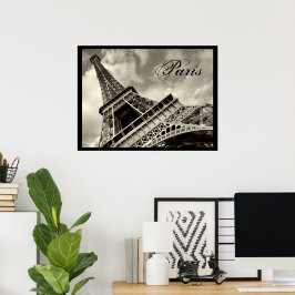 Vintager Pariser Eiffelturm Schwarz-Weiß Poster