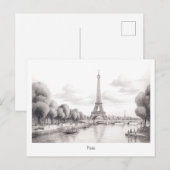 Vintager Pariser Eiffelturm, Skizze Postkarte (Vorne/Hinten)