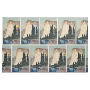 Vintager Park Woodblock Kunst-EL Capitan Yosemite Stoff
