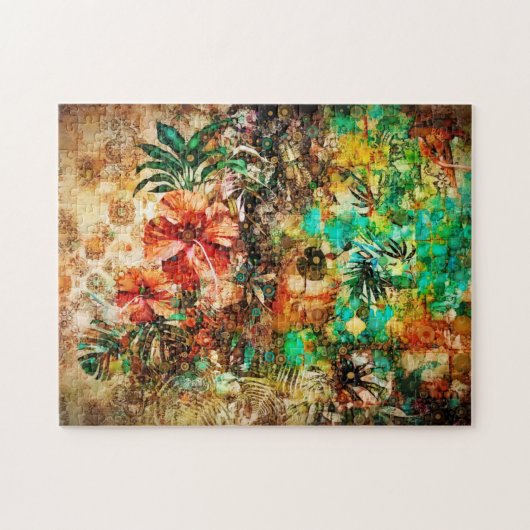 Vintager Parrot-Jungle-Hibiskus Puzzle (Horizontal)