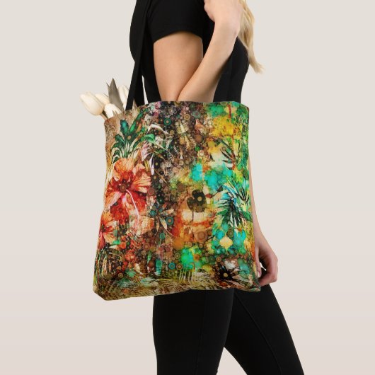 Vintager Parrot-Jungle-Hibiskus Tasche (Von Nahem)