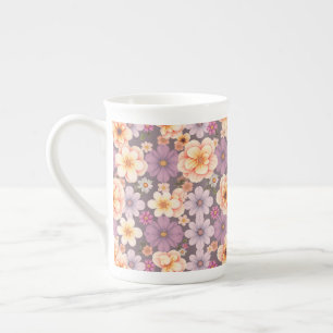 Vintager Pastellpfirsich & Lavendelblumenkern Porzellantasse