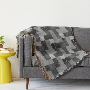 Vintager Patchworkgewebeentwurf Schwarzweiss Decke