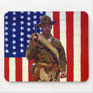 Vintager Patrioter Soldat mit amerikanischer Flagg Mousepad