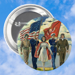 Vintager Patrioter, stolzer Militärangehöriger Button