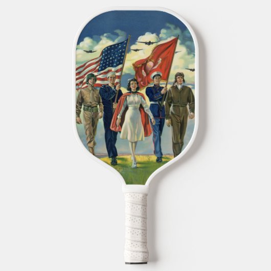 Vintager Patrioter, stolzer Militärangehöriger Pickleball Schläger (Vorderseite)