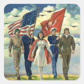 Vintager Patrioter, stolzer Militärangehöriger Quadratischer Aufkleber (Vorderseite)