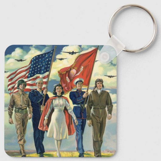 Vintager Patrioter, stolzer Militärangehöriger Schlüsselanhänger (Rückseite)