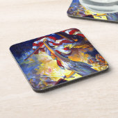 Vintager Patriotic Lady Liberty American Flag Eagl Getränkeuntersetzer (Linke Seite)