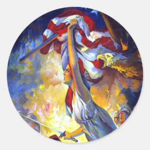 Vintager Patriotic Lady Liberty American Flag Eagl Runder Aufkleber