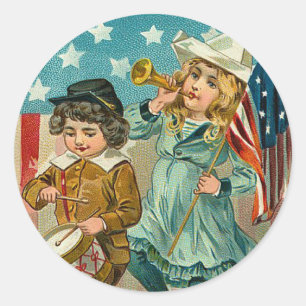Vintager patriotischer Mädchen-und Runder Aufkleber