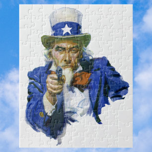 Vintager Patriotischer Onkel Sam mit Star Hat und  Puzzle