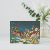Vintager Patriotischer Weihnachtsmann und Schlitte Postkarte (Stehend Vorderseite)