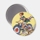 Vintager Patriotismus, Girl Riding a Patriotic Bik Magnet (Vorderseite/Rückseite)