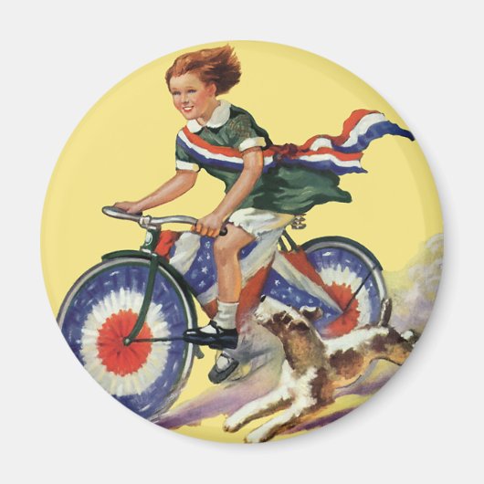 Vintager Patriotismus, Girl Riding a Patriotic Bik Magnet (Vorne)